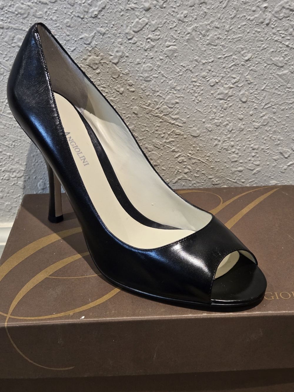 Enzo Angiolini Black Leather Peep-Toe Stilettos Sz 10 - Picture 3 of 4